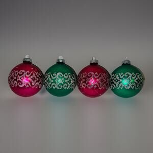Vtg Shiny Brite Glass Christmas Ornaments Stenciled Scroll Glitter Mica USA 4 pc